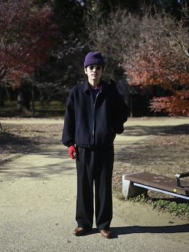 「HERILL（ヘリル）のアイテム（ジャケット/アウター）」を使った、こばやしさん（メンズ・180cm）の冬コーディネート