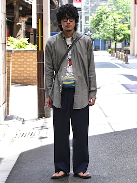 「チドリ柄」｜「アイテム（バッグ）」を使った、こばやしさん（メンズ・180cm）の夏コーディネート