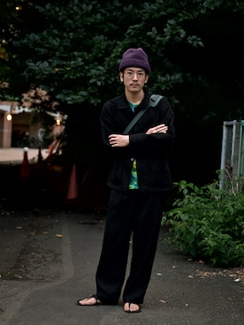 「アイテム（ニットキャップ/ビーニー）」を使った、こばやしさん（メンズ・180cm）の秋コーディネート