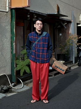 「アイテム（メッセンジャーバッグ）」を使った、こばやしさん（メンズ・180cm）の秋コーディネート