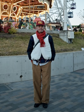 「アイテム（モカシン/デッキシューズ）」を使った、こばやしさん（メンズ・180cm）の冬コーディネート