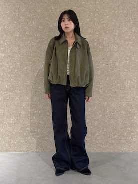 「MOUSSY（マウジー）の【26年AW新作】F/SUEDE ブルゾン（ブルゾン、グリーン系）」を使った、rinoさん（レディース・158cm）の秋コーディネート