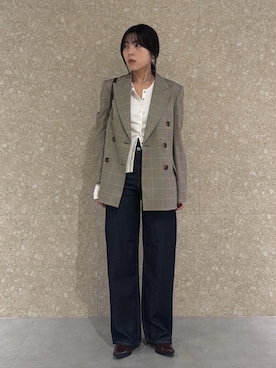 「MOUSSY（マウジー）のDOUBLE BREASTED CHECK ジャケット（その他アウター、ベージュ系）」を使った、rinoさん（レディース・158cm）の秋コーディネート