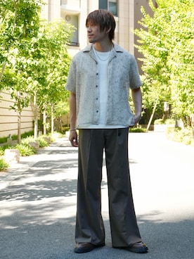 「CASPER JOHN（キャスパージョン）のNep KARAMI shirts/ネップカラミシャツ（シャツ/ブラウス、ホワイト系）」を使った、KE-ICHIさん（メンズ・177cm）の夏コーディネート
