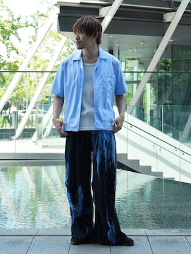 「CASPER JOHN（キャスパージョン）のCompact hard workers shirts/コンパクトハードワーカーズシャツ（シャツ/ブラウス、ブルー系）」を使った、KE-ICHIさん（メンズ・177cm）の夏コーディネート