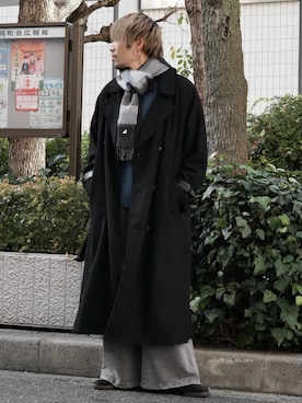 「アイテム（ステンカラーコート）」を使った、KE-ICHIさん（メンズ・177cm）の冬コーディネート
