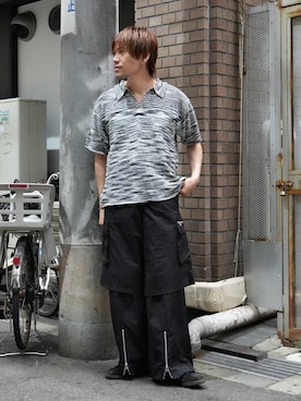 「PHILTHEORY（フィルセオリー）のLayered nylon pants / レイヤードナイロンパンツ（その他パンツ、ブラック系）」を使った、KE-ICHIさん（メンズ・177cm）の夏コーディネート