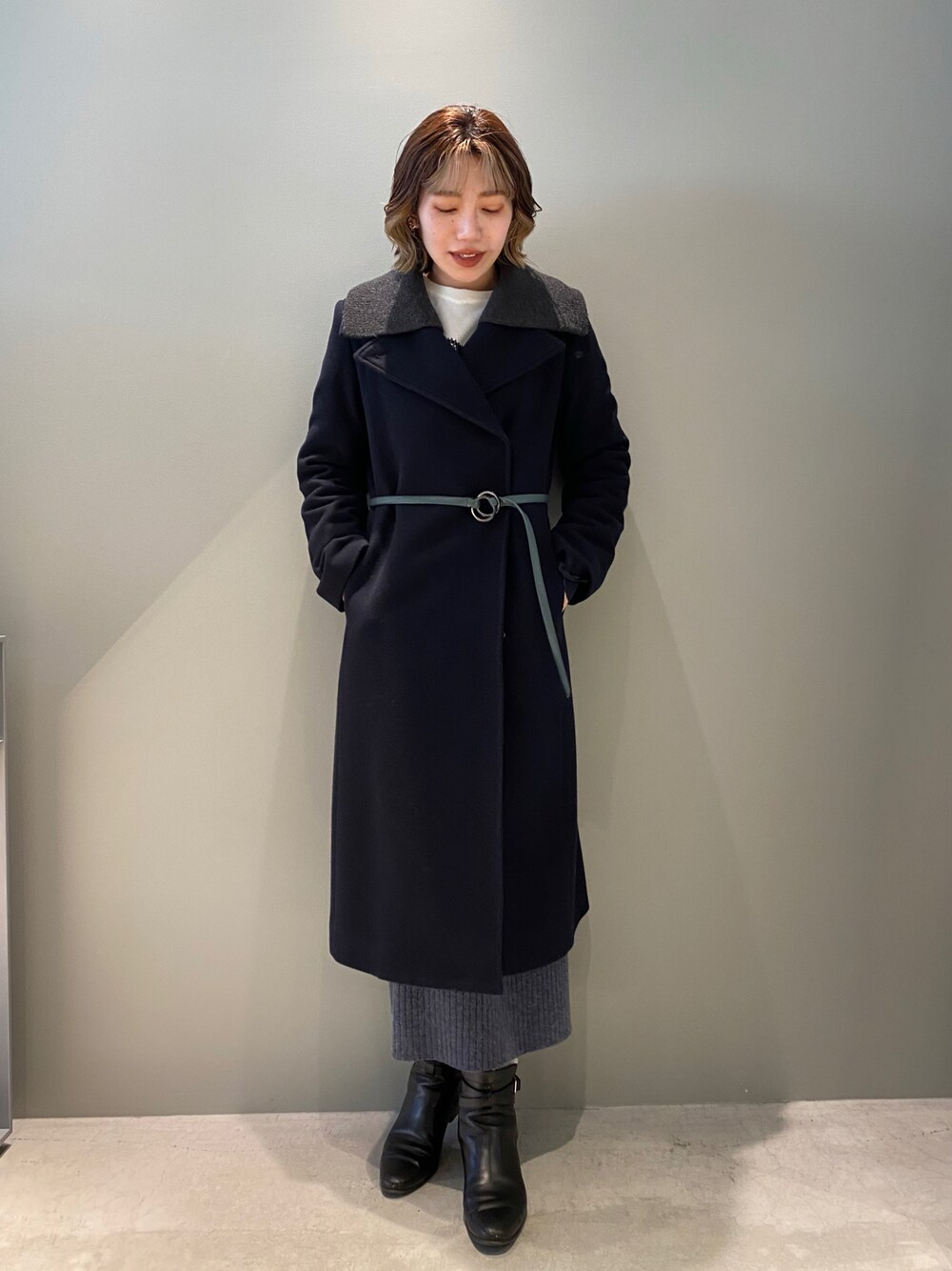 ラブレスロングコート ウールボア付き　黒のダブルコート callautia（カラウティア） コート チェスターコート ダブルボタン