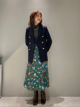 「フラワープリント」｜「アイテム（ブーツ）」を使った、清水 みゆきさん（レディース・157cm）の秋コーディネート