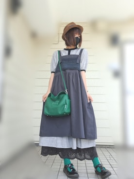 「ナチュラルスタイル」｜「アイテム（ジャンパースカート）」を使った、nyaopandaさんさん（レディース・163cm）の夏コーディネート