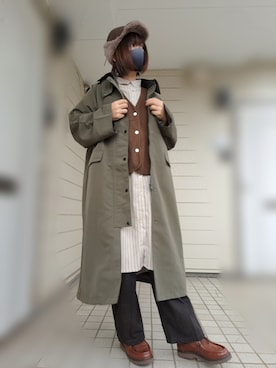 「no brand（ノーブランド）のアイテム（ステンカラーコート）」を使った、nyaopandaさんさん（レディース・163cm）の冬コーディネート