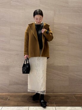 「アイテム（ノーカラーコート）」を使った、MIREIさん（レディース・165cm）の冬コーディネート