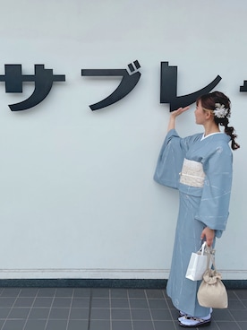 「鎌倉きもの小町のアイテム（着物、ブルー系）」を使った、ゆさん（レディース）の春コーディネート
