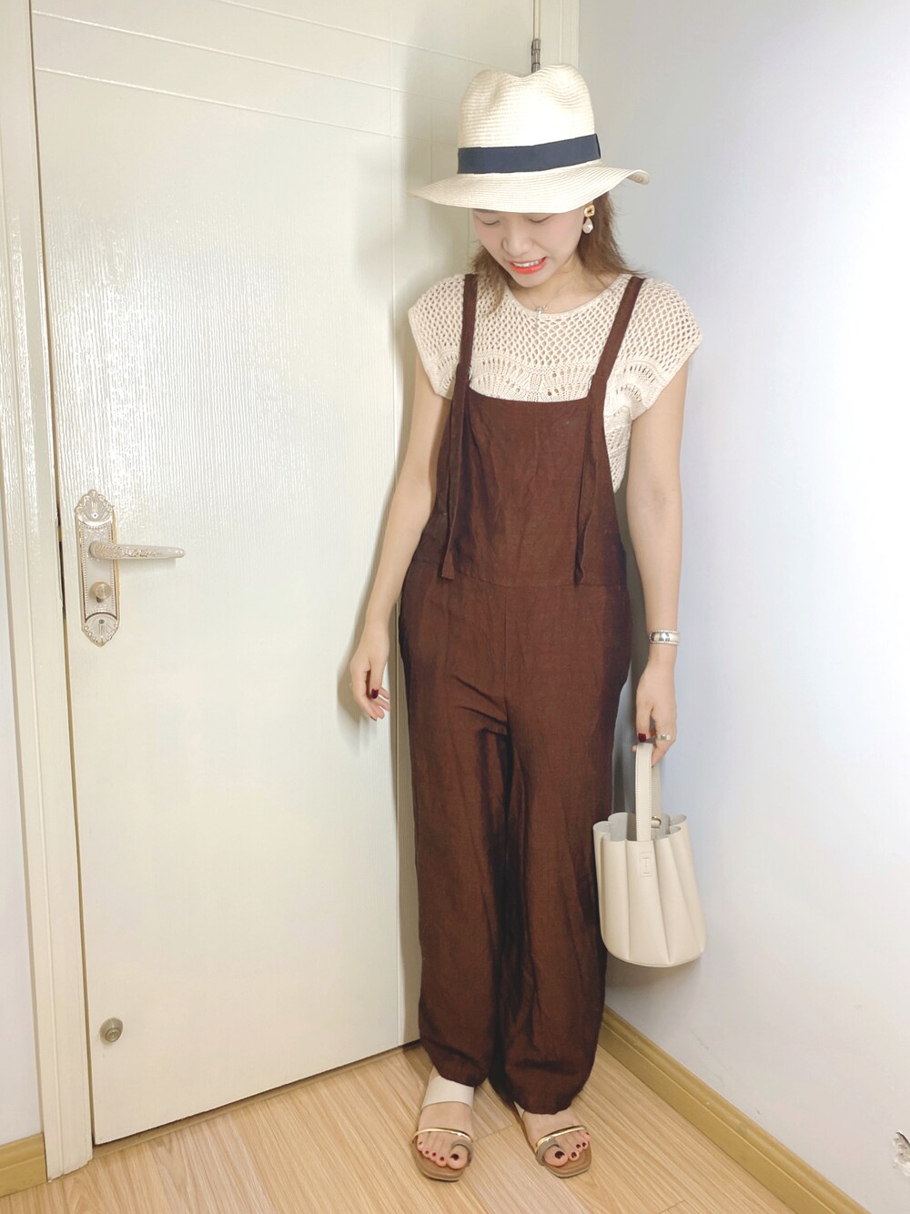 さぼ様♡【美品】ADAM ET ROPE'☆＜逸品シリーズ＞バンブーリネンサロペ ADAM ET ROPE'（アダムエロペ）の「＜逸品シリーズ＞バンブー