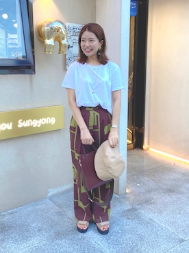 「日系极简」｜「アイテム（アクセサリー）」を使った、しちゃんさん（レディース・166cm）の夏コーディネート