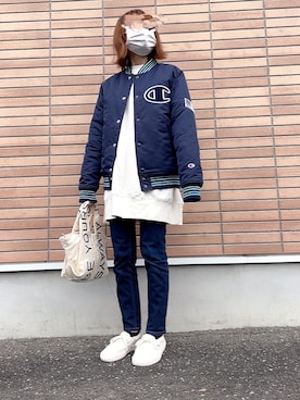 「Champion（チャンピオン）のアイテム（ブルゾン）」を使った、ちろさん（レディース・152cm）の冬コーディネート