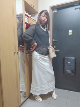 「HIROKO KOSHINO（ヒロココシノ）のアイテム（ハンドバッグ、ホワイト系）」を使った、メグミ   ☆海乃  恵さん（171cm）の夏コーディネート
