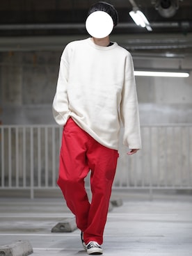 「アイテム（デニムパンツ、レッド系）」を使った、なおゑさん（メンズ・180cm）の冬コーディネート