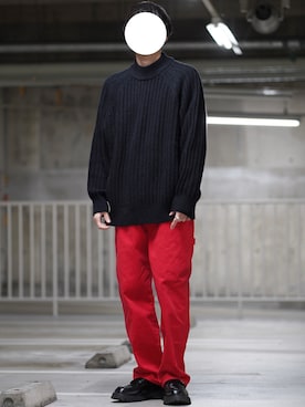 「アイテム（デニムパンツ、レッド系）」を使った、なおゑさん（メンズ・180cm）の冬コーディネート