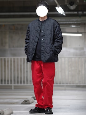 「アイテム（デニムパンツ、レッド系）」を使った、なおゑさん（メンズ・180cm）の冬コーディネート