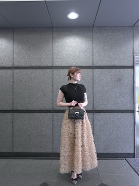 「DRESS PLUS（ドレスプラス）のリブカットソー リブ編みT レディース（T Shirts、ブラック系）」を使った、DRESS PLUSさん（レディース・168cm）の春コーディネート