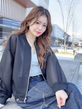 「DRESS PLUS（ドレスプラス）のブルゾン レディース アウター ジャケット（Collarless jacket、ブラック系）」を使った、DRESS PLUSさん（レディース・168cm）の春コーディネート