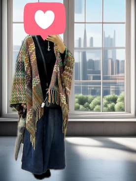 「アイテム（ポンチョ）」を使った、REさん（レディース・162cm）の秋コーディネート
