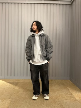 「アイテム（MA-1、その他）」を使った、ハットリさん（メンズ・176cm）の冬コーディネート
