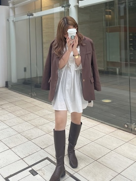 「アイテム（ブーティ、ブラウン系）」を使った、にゃんこさん（レディース・165cm）の秋コーディネート