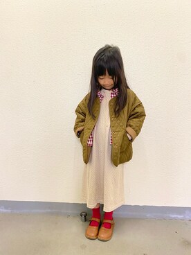 「アイテム（ナイロンジャケット、ブラウン系）」を使った、funky fruitsさん（キッズ・110cm）の冬コーディネート
