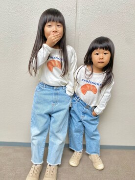 「双子コーデ」｜「アイテム（スリッポン）」を使った、funky fruitsさん（キッズ・110cm）の秋コーディネート