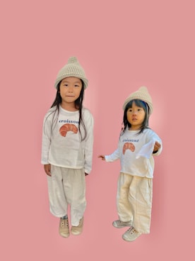 「双子コーデ」｜「アイテム（スリッポン）」を使った、funky fruitsさん（キッズ・110cm）の冬コーディネート