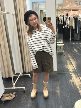 「SMELLY（スメリー）のアイテム（ハンチング/ベレー帽）」を使った、yukiさん（レディース・155cm）の秋コーディネート