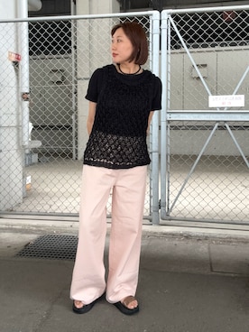 「KBF（ケイビーエフ）のスリーブレスクロシェニット（ニット/セーター、ブラック系）」を使った、yukiさん（レディース・155cm）の春コーディネート