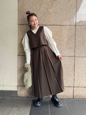 「KBF（ケイビーエフ）のベストセパレートワンピース（ワンピース）」を使った、yukiさん（レディース・155cm）の秋コーディネート