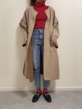 「赤い靴下」｜「アイテム（その他アウター）」を使った、yukiさん（レディース・155cm）の秋コーディネート