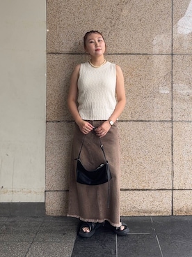 「骨格ストレート」｜「KBF（ケイビーエフ）のアイテム（ニット/セーター）」を使った、yukiさん（レディース・155cm）の夏コーディネート