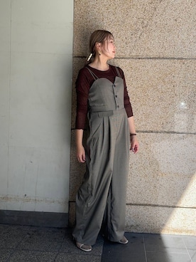 「アイテム（サロペット/オーバーオール、ブラウン系）」を使った、yukiさん（レディース・155cm）の夏コーディネート