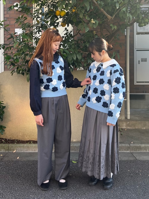 ベスト ジレ ●hana ジャカード  ニット ベスト レディース bulle de savon ベスト ジレ ○hana ジャカード ニット