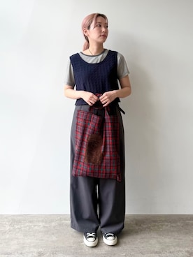 「アイテム（バッグ、レッド系）」を使った、bulle de savonさん（レディース・155cm）の夏コーディネート