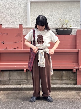 「アイテム（バッグ、レッド系）」を使った、bulle de savonさん（レディース・155cm）の夏コーディネート