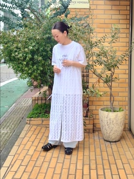 「yuni（ユニ　）のCotton/wave lace petti ワンピース（ワンピース、ホワイト系）」を使った、bulle de savonさん（レディース・150cm）の春コーディネート