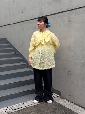 「bulle de savon（ビュルデサボン）の5.5oz denim furi furi パンツ（その他パンツ、ブルー系）」を使った、bulle de savonさん（レディース・169cm）の春コーディネート