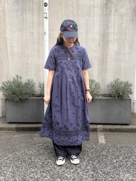 「bulle de savon（ビュルデサボン）のびわ刺繍 ワンピース（ワンピース、ブルー系）」を使った、bulle de savonさん（レディース・169cm）の春コーディネート