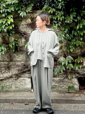 「アイテム（ノーカラージャケット）」を使った、bulle de savonさん（レディース・150cm）の秋コーディネート