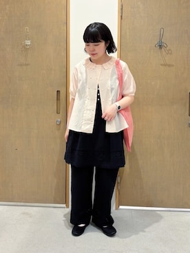 「bulle de savon（ビュルデサボン）の△コットン/キュプラ ローンIBK 半袖bebe ブラウス（シャツ/ブラウス、ピンク系）」を使った、bulle de savonさん（レディース・169cm）の春コーディネート