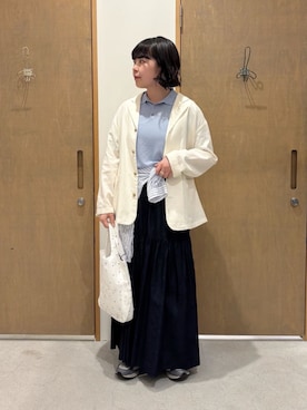 「bulle de savon（ビュルデサボン）のオーガニックコットン Wガーゼ ジャケット（テーラードジャケット、ホワイト系）」を使った、bulle de savonさん（レディース・169cm）の春コーディネート