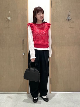 「アイテム（ベスト、レッド系）」を使った、bulle de savonさん（レディース・156cm）の秋コーディネート