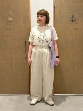 「アイテム（エコバッグ/サブバッグ、パープル系）」を使った、bulle de savonさん（レディース・152cm）の春コーディネート