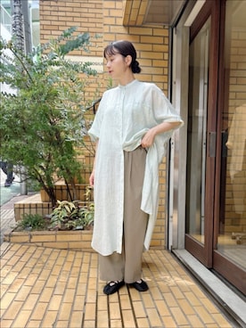「yuni（ユニ　）の△ウォッシュリネン　ワンピース（シャツワンピース）」を使った、bulle de savonさん（レディース・163cm）の夏コーディネート
